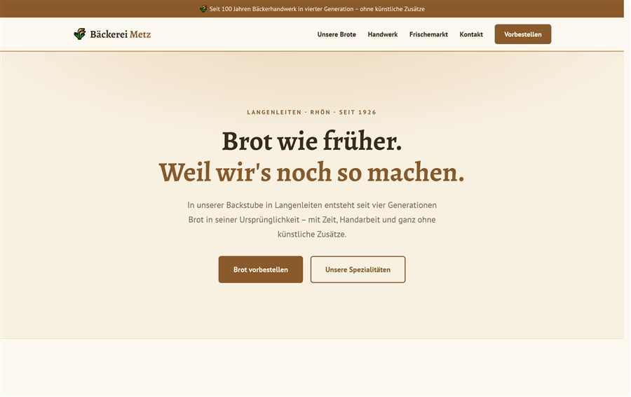 Website Bäckerei Metz